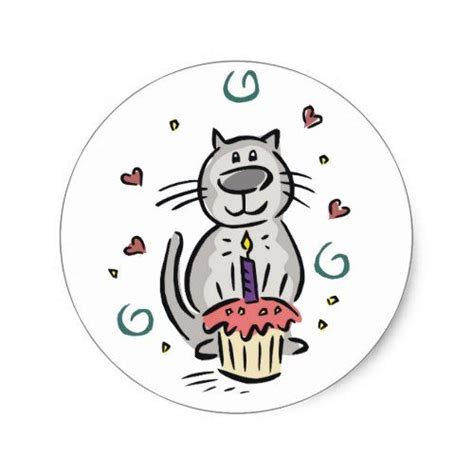 Birthday Party Invitations Kitty Cat Cupcake Classic Round Sticker