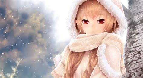 Cute Anime Girl On Snowy Day Animated Wallpaper