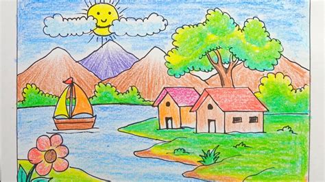 Easy Beautiful Scenery Drawings With Crayons
