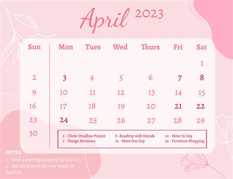 April 2023 Calendar Template April 2023 Layout Printable Monthly Aria Art