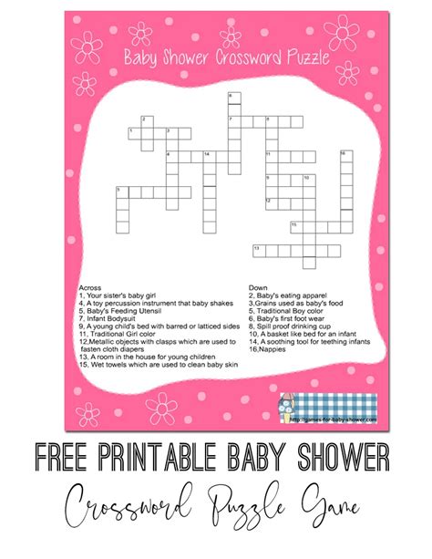 Free Printable Baby Shower Crossword Puzzle Game