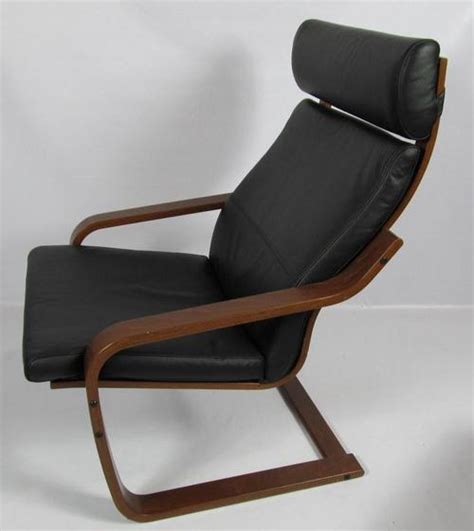Ikea poang leather chair and ottoman dark coffee brown. Ikea POANG Black Leather & Dark Brown Chair and Foot Rest ...