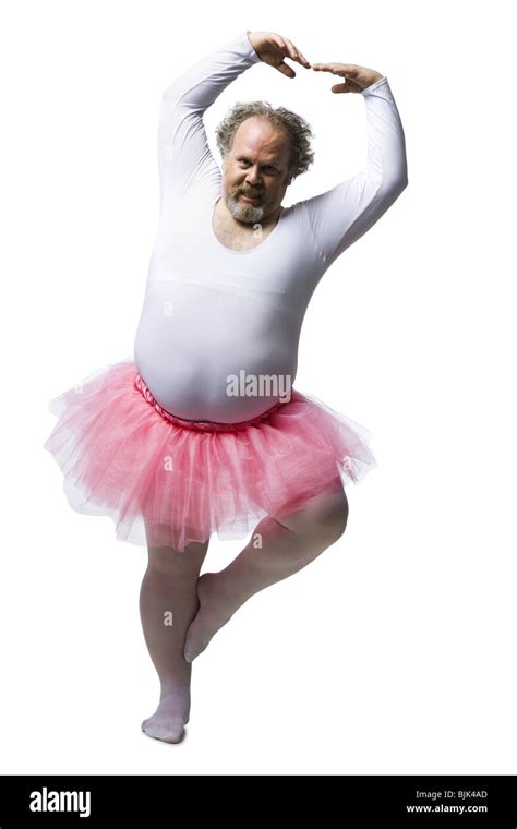 Obese Man In Tutu Dancing And Smiling Stock Photo Alamy