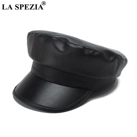 La Spezia 2019 Military Cap Women Leather Army Cap Black Casual