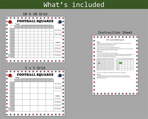 Football Squares Printable Nfl Grid Big Game Party Game Etsy