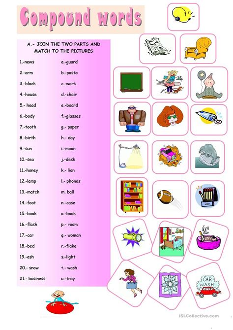 I eat an apple every day. COMPOUND WORDS - English ESL Worksheets for distance ...
