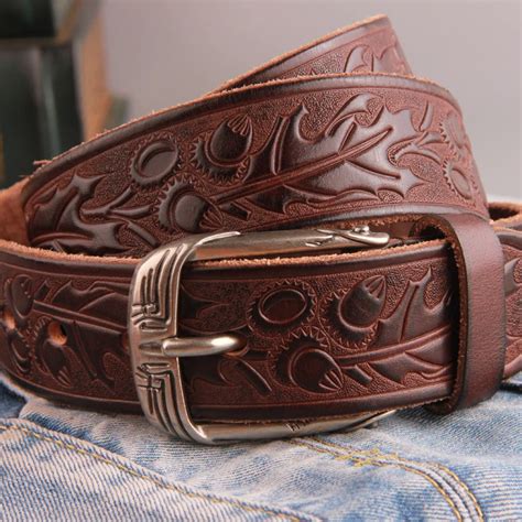 Mens Belts Luxury Genuine Leather Vintage Carving West Men Belt Leather