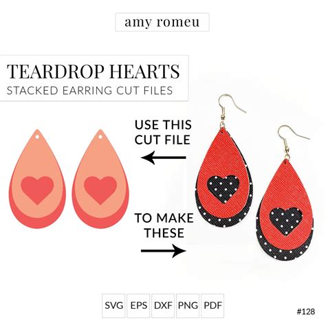 Teardrop Heart Earrings Svg Cut Files Diy Heart Earring Svg Etsy