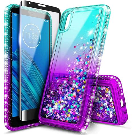 Motorola Moto E6 Phone Case With Tempered Glass Screen Protector Nagebee Sparkle Glitter