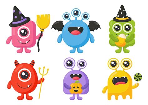 Monstruo De Dibujos Animados Lindos Monstruos Felices Halloween Sobre