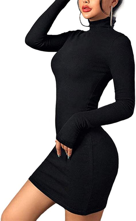 miivoo women s sexy bodycon turtleneck long sleeve with thumb holes club mini dress