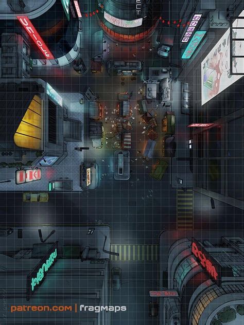 Market Street Cyberpunk City Battle Map Preview Carbon2185