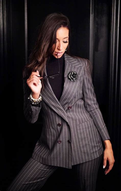 Charcoal Grey All Season Pinstripe Suit In 2021 Pinstripe Suit Women