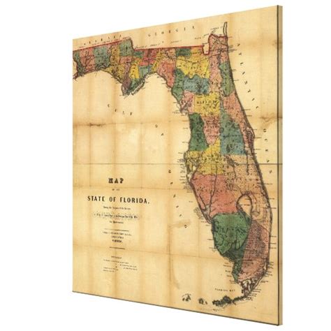 1856 Map Of The State Of Florida By Columbus Drew Canvas Print