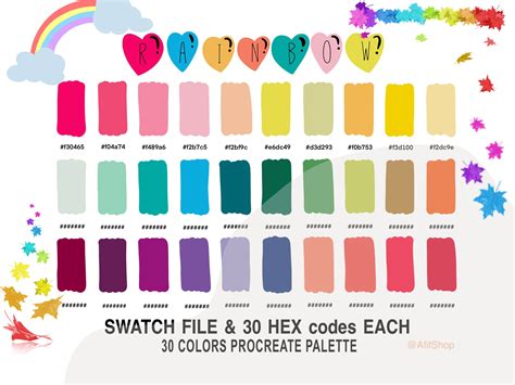 creamy rainbow procreate adobe photoshop illustrator color palette with hex codes ph