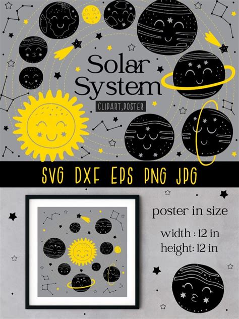 Postcard Set Moon Clipart Solar System Clipart Sun And Moon Svg