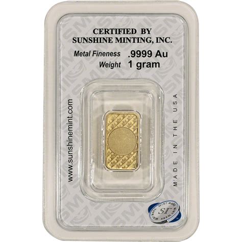 1 Gram Gold Bar Sunshine Minting 9999 Fine In Sealed Assay Gold