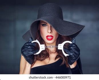Sexy Milf Woman Hat Holding Handcuffs Stock Photo Shutterstock