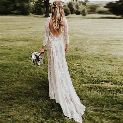 Buy Long Sleeves Wedding Dresses Boho 2019 Exquisite