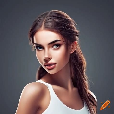 Portrait Of A Beautiful Young Woman In A White Tank Top