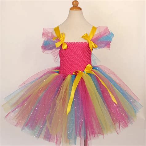 Shining Tulle Rainbow Girl Dress For Halloween Birthday Party Summer