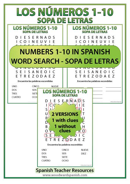 Spanish Numbers 1 10 Word Search Woodward Spanish