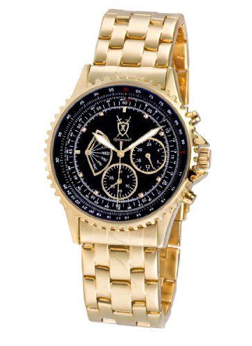 mens gold bracelet watch black dial diamond accent multifunction day date konigswerk aq101104g