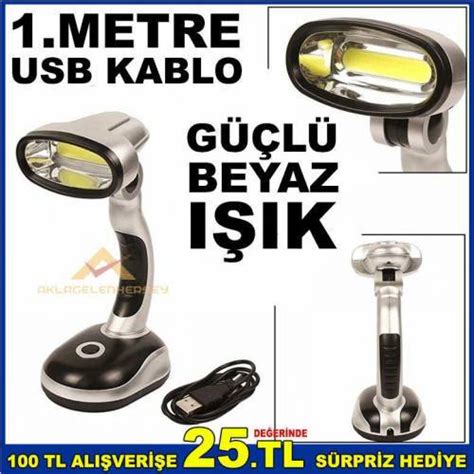 Portatif Ders Çalışma Lambası Usbpille Yanan Cob Led Oynar Başlı Masa