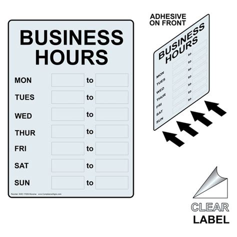Business Hours Label Nhe 17926 Reverse Dining Hospitality Retail