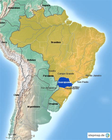 Die karte von brasilien ansehen, um etwas über das größte land in südamerika und das fünftgrößte der welt zu erfahren, sowohl nach bevölkerung als auch nach fläche. StepMap - Brasilien - Landkarte für Südamerika