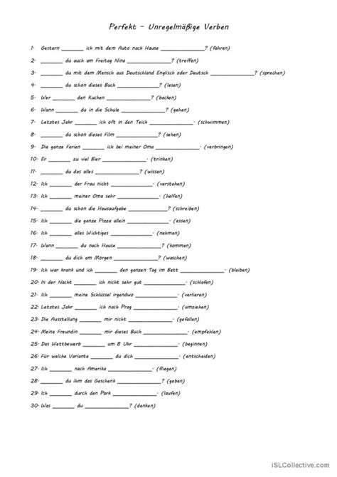 Perfekt Unregelm Ige Verben Allge Deutsch Daf Arbeitsbl Tter Pdf Doc