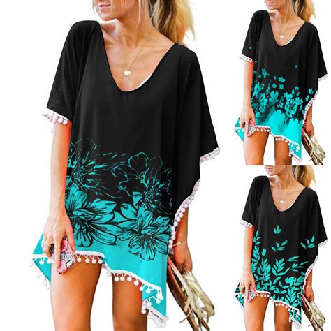 Women Beach Cover Up Trim Kaftan Chiffon Tassels Swimsuit Beach Dress