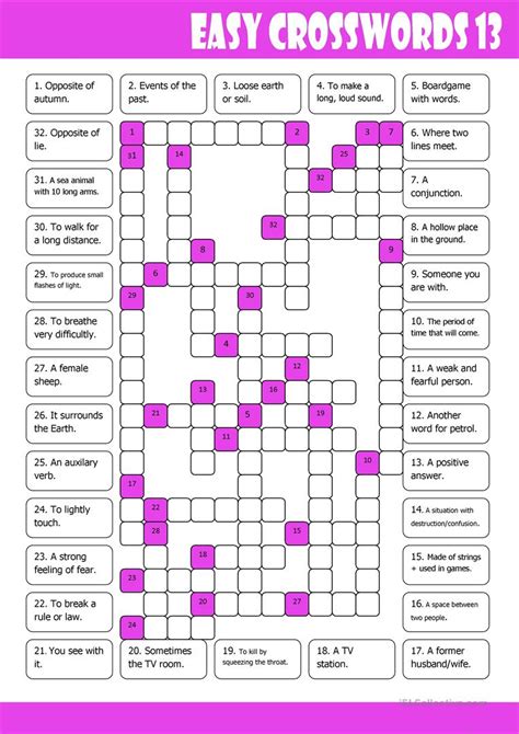 That you can use to make crossword puzzles for classroom use, home, parties or any occasion. Easy Crosswords 13 worksheet - Free ESL printable worksheets made by teachers