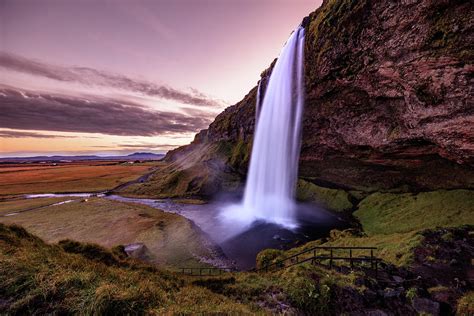 Long Exposure Of Seljalandsfoss Waterfall At Southern Iceland