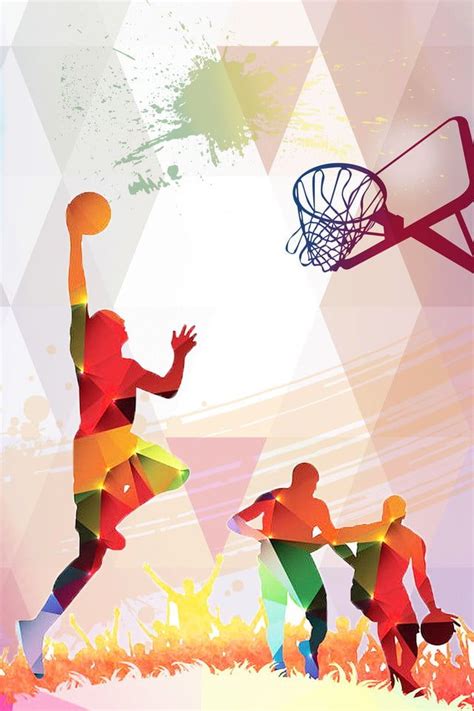 Two Men Are Playing Basketball In Front Of A Colorful Background With