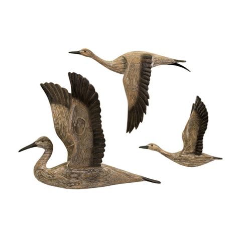 Set Of 3 Earthy Brown Wooden Migrating Flock Of Geese Wall