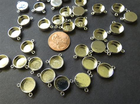 14mm Brass Cabochon Setting Charm For 10mm Cab Platinum Color 10mm