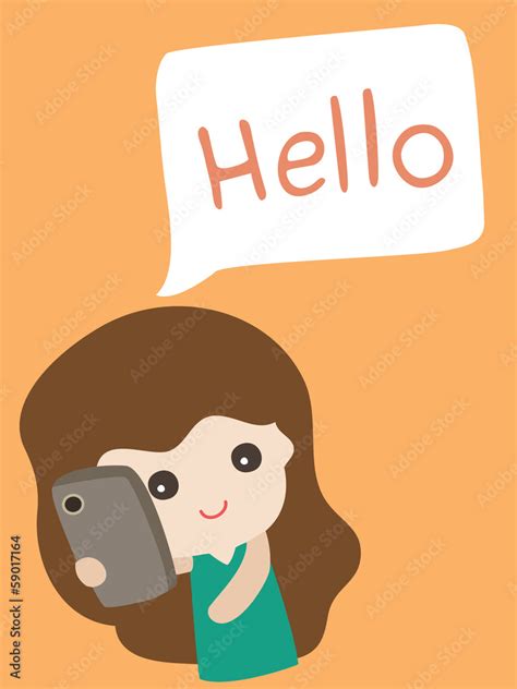 Cartoon Cute Girl Saying Hello Vector Illustration Stock Illustration