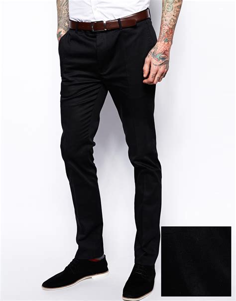 Asos Super Skinny Fit Smart Trousers In Cotton Sateen In Black For Men
