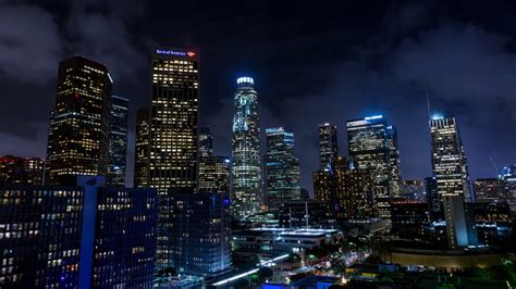 4k Los Angeles At Night Skyline Downtown At Night Time Lapse