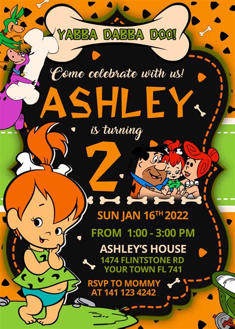 Pebbles Flintstone Birthday Invitation Pebbles Flinstone Birthday