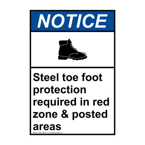 Vertical Steel Toe Foot Protection Sign Ansi Notice Workplace Safety