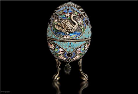 Russian Silver Figural Jeweled Footed Egg Box A Russian Silver Enameled
