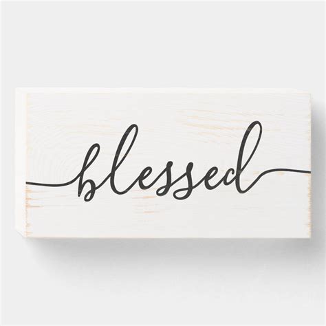 Script White Black Blessed Rustic Wall Art Decor Wooden Box Sign