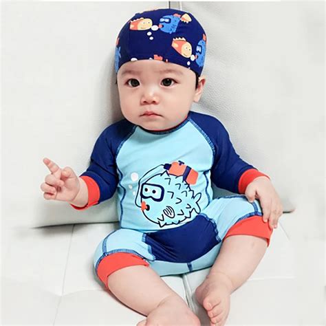 1 12y Boy Swimwear Baby Kids Long Sleeve One Piece Swimsuit Blue Fish