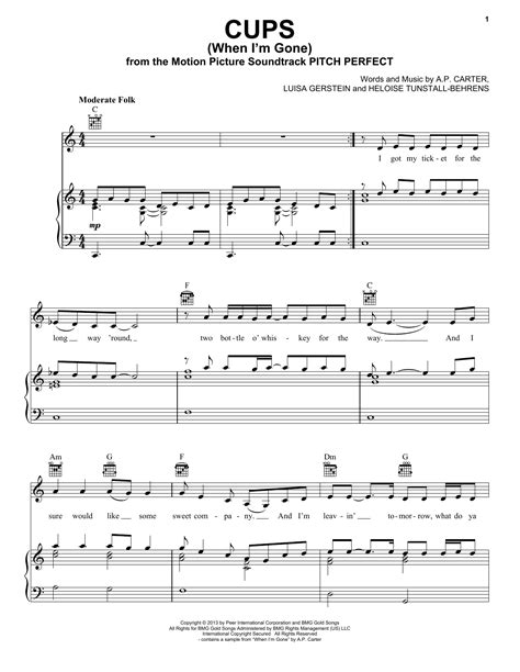 Cups When Im Gone Sheet Music By Anna Kendrick Piano Vocal