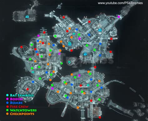 A map of gotham city | gotham city map, gotham city, gotham batman arkham city snazzy maps free styles for google maps. Batman Arkham Knight Map (Side Quests) Heir to the Cowl ...