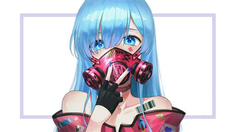 Anime Girl Blue Hair Gas Mask 4k 61031 Wallpaper