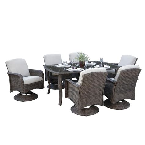 Pacific Casual Tiara Garden Swivel 7 Piece Wicker Outdoor Dining Set