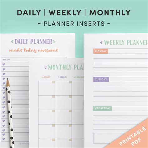 Printable Daily Weekly And Monthly Planner Inserts